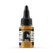 Pro Acryl Rich Gold 22ml premium acrylic paint with high-density pigment, matte finish, and no-clog innovative cap.