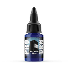 Pro Acryl Transparent Blue 22ml premium acrylic paint with high-density pigment and no-clog cap for smooth application.