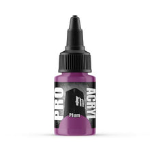 Pro Acryl Plum 22ml bottle with premium high-density pigment acrylic paint featuring a no-clog cap and glass agitators.