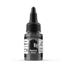 Pro Acryl Neutral Grey 22ml premium acrylic paint with high-density pigment and matte finish for brush or airbrush use.