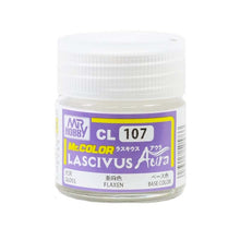 Mr. Color Lascivus 107 Gloss Flaxen 10ml glass jar with white cap and purple label for model paint.