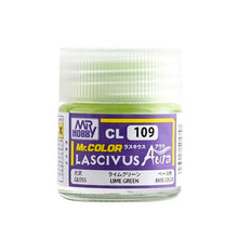 Mr. Color Lascivus 109 Gloss Lime Green 10ml paint jar with a purple and white label by Mr Hobby.