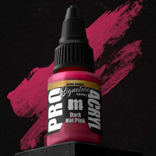 Pro Acryl Rogue Hobbies Dark Hot Pink paint bottle with vibrant dark hot pink brush stroke background.