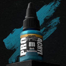 Pro Acryl Rogue Hobbies Dark Turquoise bottle with rich, vibrant acrylic paint and matching brush stroke background.