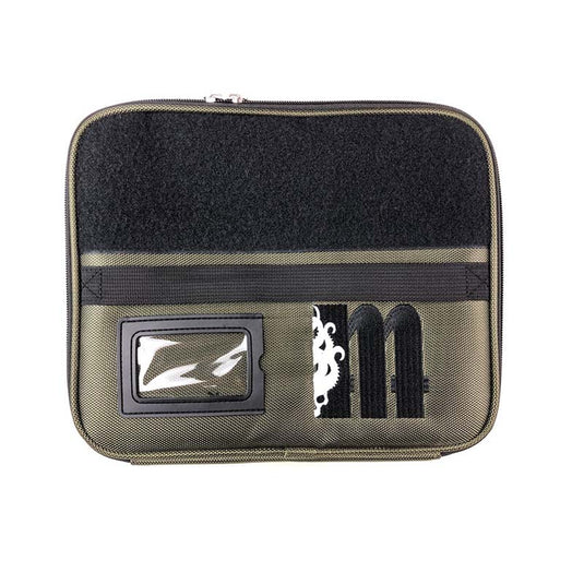 Pro Acryl Hobby GoBag in green with luggage tag holder, soft-side Velcro panel, and dual zipper pockets for tools and supplies.