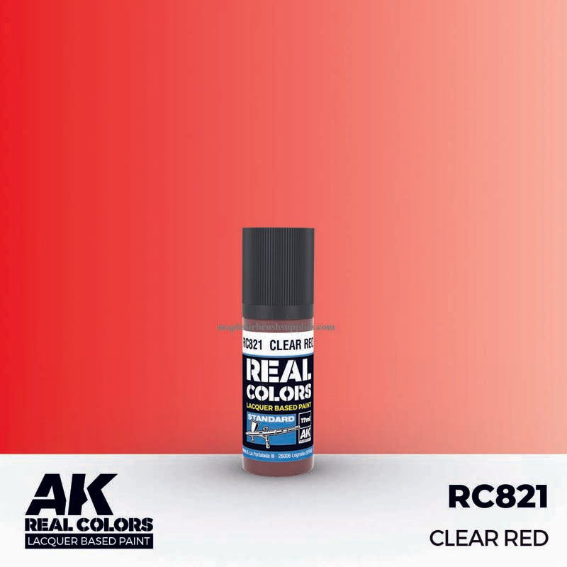 AK Interactive Real Colors Clear Red lacquer paint 17ml, durable, low build, sprays smoothly for detailed modeling.