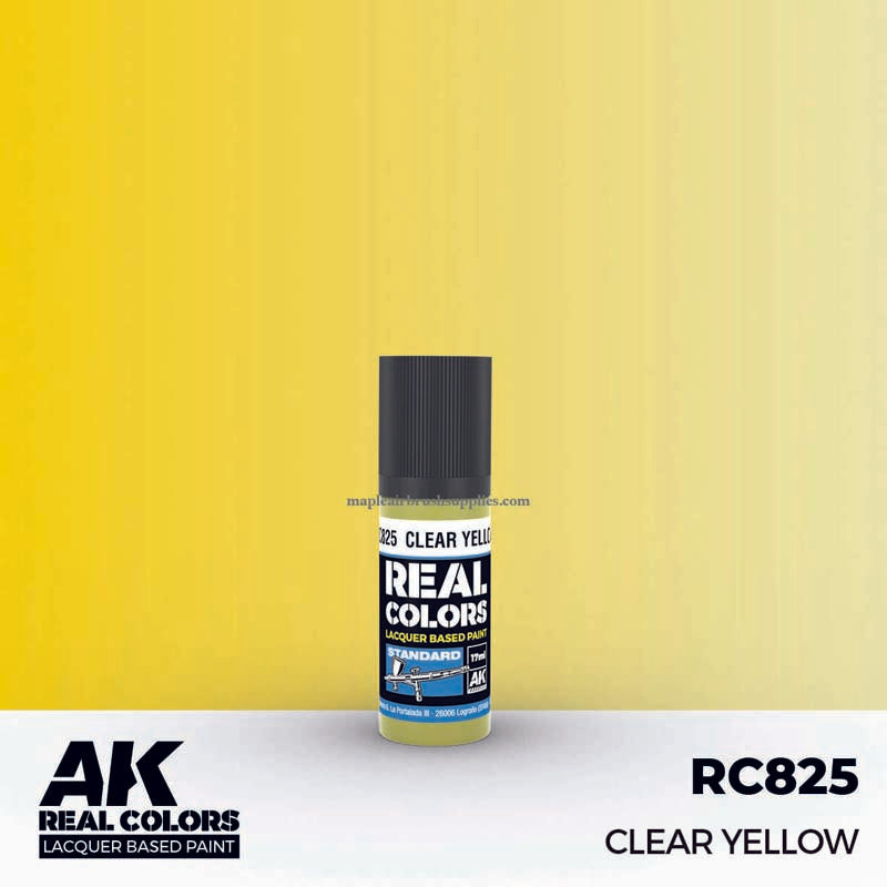 AK Interactive Real Colors Clear Yellow lacquer paint 17ml bottle for detailed weathering and authentic military model finishes.