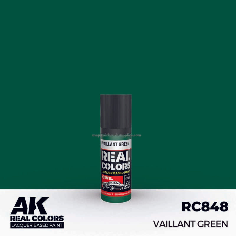 AK Interactive Real Colors Vaillant Green 17ml lacquer paint for detailed, durable military model finishes.