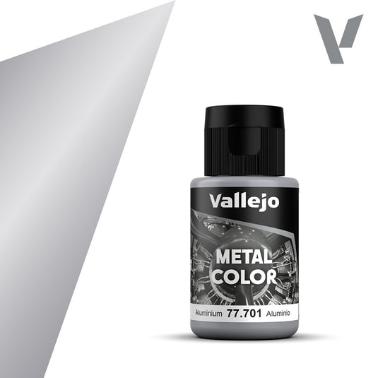 Vallejo-Metal-Color-Aluminium-32ml-with-water-based-aluminum-pigments-for-a-shiny,-durable-metallic-finish-on-models.