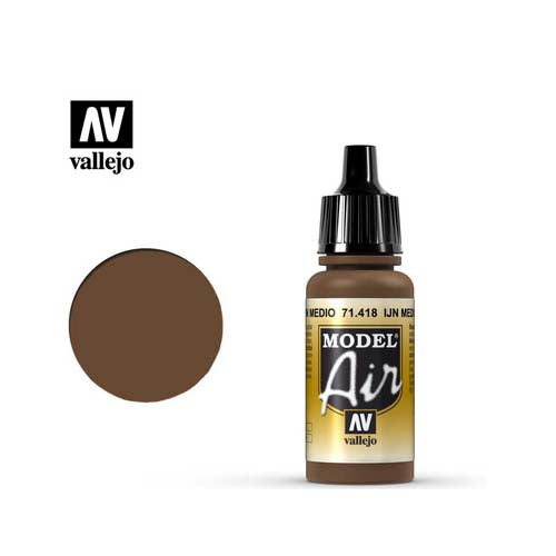 Vallejo Model Air IJN Medium Brown airbrush paint bottle with medium brown color swatch by Vallejo