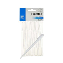 Vallejo Pipettes medium size 3ml pack of 8 transparent plastic pipettes for precise liquid measurement and color mixing.