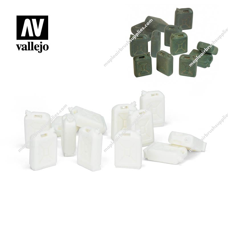 Vallejo Scenery IDF Jerry Can Set 12 pieces 1/35 scale plastic and painted diorama accessories for military modeling.