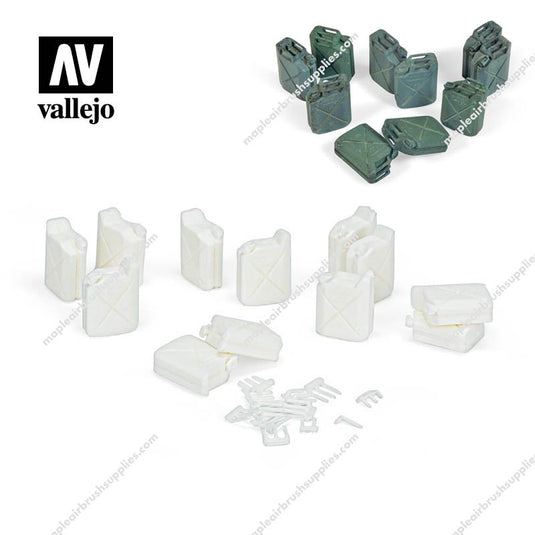 Vallejo Scenery Allied Jerry Can Set 12 pieces 1/35 scale featuring detailed military diorama accessories
