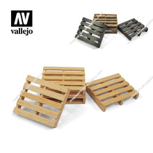 Vallejo Scenery Wooden Pallets 1/35 scale, 4 detailed miniature wooden pallets for diorama and model scenery.