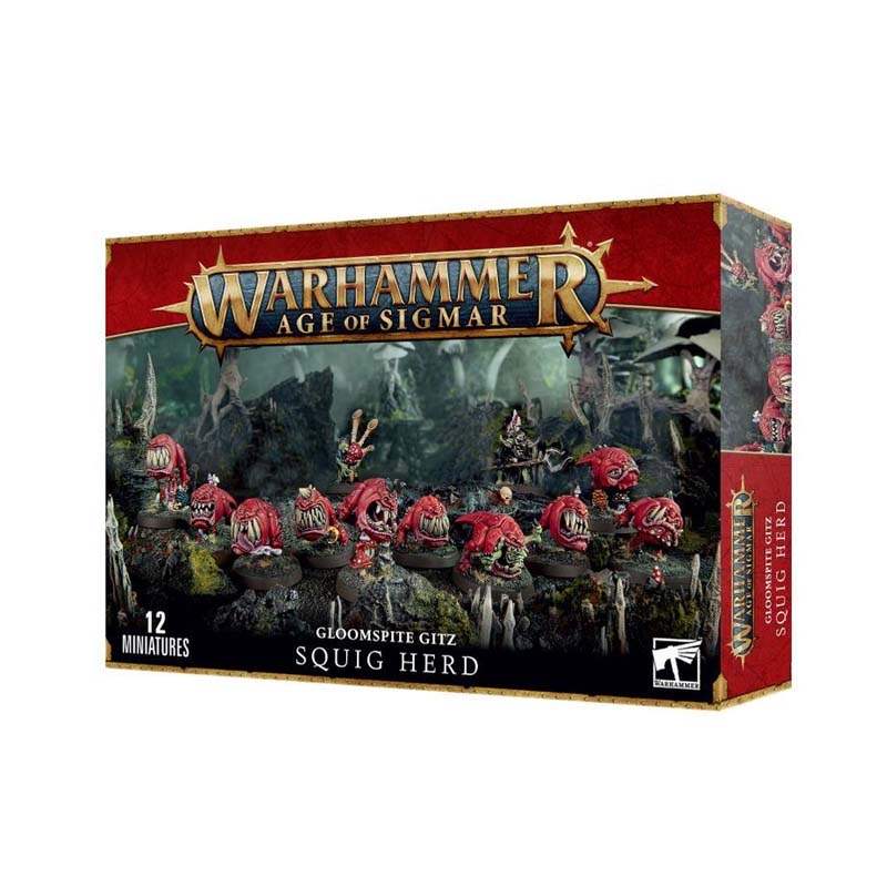 Warhammer Age Of Sigmar Gloomspite Gitz Squid Herd unpainted miniatures kit with customizable squigs and herders.