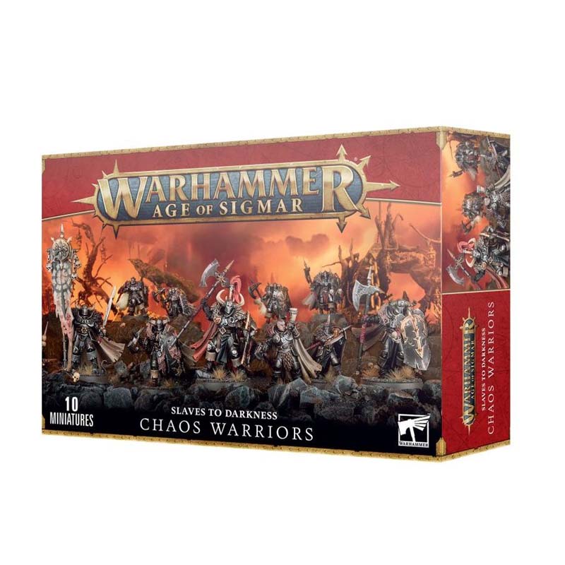 Warhammer Age Of Sigmar Slaves to Darkness Chaos Warriors plastic kit with 10 detailed armored Chaos Warrior miniatures.