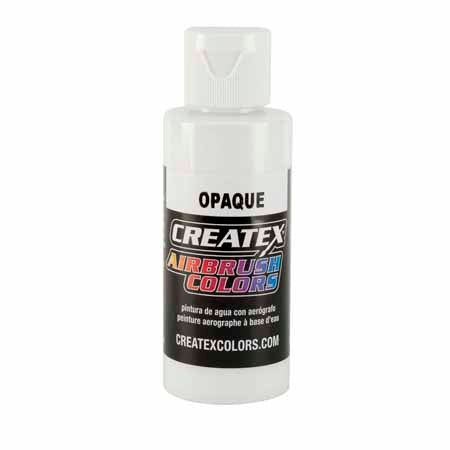 Createx Opaque White airbrush color with high pigment load for solid, quick coverage on plastic and hard surfaces.