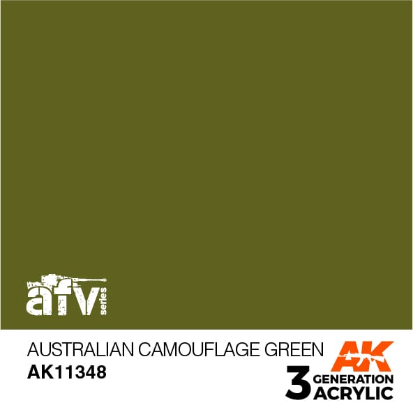 AK 3rd Gen Australian Camouflage Green acrylic paint for AFV models with optimal coverage and brush or airbrush use.