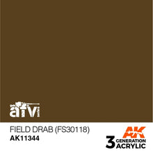 AK 3rd Gen Field Drab (FS30118) acrylic paint for AFV models with optimal coverage and brush or airbrush use.