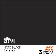 AK 3rd Gen NATO Black premium acrylic paint for AFV models, brush and airbrush use with optimal coverage.