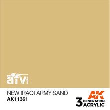 AK 3rd Gen New Iraqi Army Sand premium acrylic paint for accurate AFV military models in desert tones.