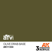 AK 3rd Gen Olive Drab Base acrylic paint for AFV military models with rich, historically accurate olive drab color.