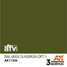 AK 3rd Gen RAL 6003 Olivgrun opt1 premium acrylic paint for AFV models, brush and airbrush use, accurate military color.