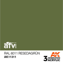 AK 3rd Gen RAL 6011 Resedagrun acrylic paint for accurate AFV models, suitable for brush and airbrush use.