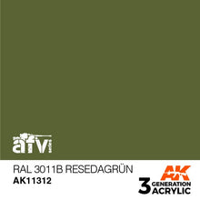 AK 3rd Gen RAL 6011B Resedagrun premium acrylic paint for AFV models, designed for brush and airbrush use.