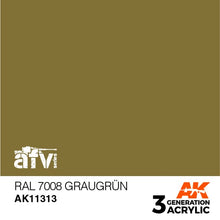 AK 3rd Gen RAL 7008 Graugrun acrylic paint for AFV models, designed for brush and airbrush with optimal coverage.