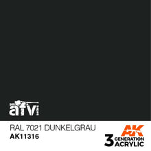 AK 3rd Gen RAL 7021 Dunkelgrau premium acrylic paint for military model airbrush and brush use.
