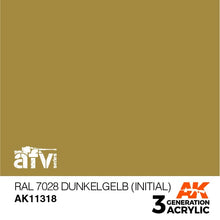 AK 3rd Gen RAL 7028 Dunkelgelb (Initial) premium acrylic paint for AFV models with superior coverage and historical accuracy.