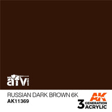 AK 3rd Gen Russian Dark Brown 6K acrylic paint for AFV models with optimal coverage and brush or airbrush use.