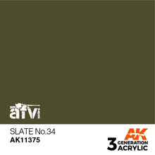 AK 3rd Gen Slate No.34 premium acrylic paint for historically accurate AFV models, ideal for brush and airbrush use.