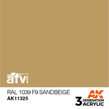 AK 3rd Gen RAL 1039 F9 Sandbeige premium acrylic paint for AFV military models with brush and airbrush use.