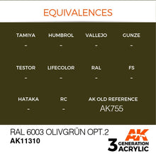 AK 3rd Gen RAL 6003 Olivgrun opt2 acrylic paint by AK Interactive, accurate AFV color, model painting solution.