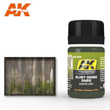 AK Slimy Grime Dark enamel color bottle with dark green grime effect for ships and buildings weathering.