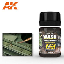 AK Wash For Green Vehicles enamel wash in dark brown by AK Interactive for detailing green scale models and vehicles.