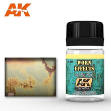 AK Worn Effects Acrylic Fluid by AK Interactive for creating realistic scratches and worn effects on models.