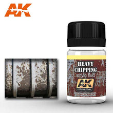 AK Heavy Chipping Effects Acrylic Fluid by AK Interactive for creating realistic heavy paint chipping on models and miniatures.
