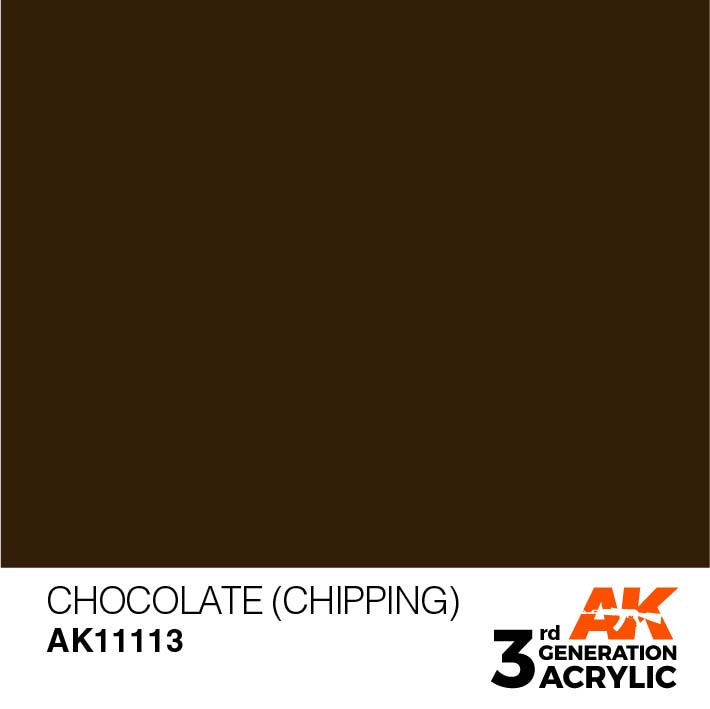 AK 3rd Gen Chocolate (Chipping) premium acrylic hobby paint with rich chocolate tone ideal for brush and airbrush use.