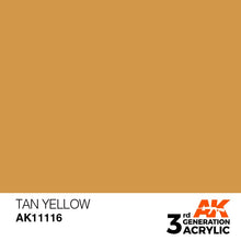 AK 3rd Gen Tan Yellow acrylic paint swatch by AK Interactive showing rich tan yellow color for hobby use.