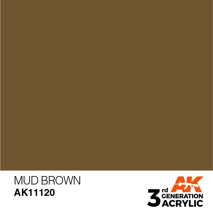 AK 3rd Gen Mud Brown acrylic paint by Ak Interactive with premium coverage for brush and airbrush use.