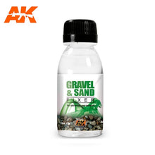 AK Gravel & Sand Fixer by AK Interactive, clear liquid adhesive for securing gravel and sand on dioramas and terrains