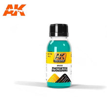AK Brush Photo Etch Burnishing liquid in a small bottle used to darken brass photo etch parts for steel-like finish.