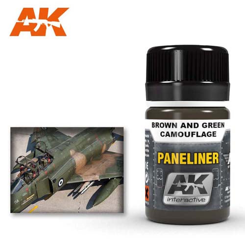 AK Paneliner For Brown And Green Camouflage 35ml bottle for detailed camouflage model panel lining and weathering.