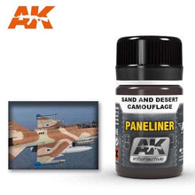 AK Paneliner For Sand And Desert Camouflage 35ml bottle with aircraft showing camouflage panel lining effect.