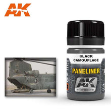 AK Paneliner For Black Camouflage 35ml bottle showing black camouflage panel liner for scale modeling.