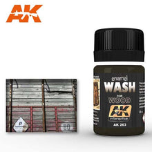 AK Wash For Wood enamel wash by AK Interactive for weathering and detailing wooden surfaces in scale modeling.