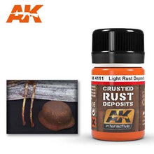 AK Interactive AK Light Rust Deposit creating realistic crusted rust effects on model surfaces and miniatures.